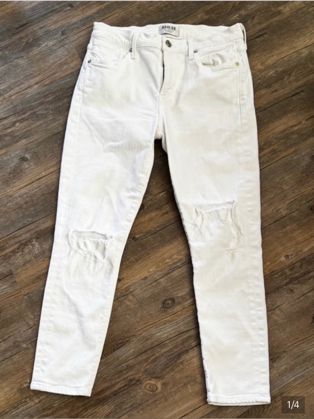 Agolde Skinny Leg White Distressed Jeans Size 26